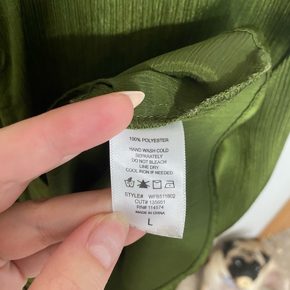 Ro & De Satin Olive Tie-Front Blouse - Picture 5 of 5